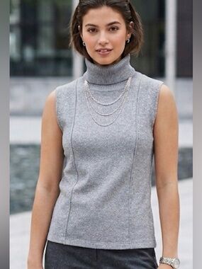 Vince Camuto Sparkle Gray Sleeveless Turtleneck Knit Top